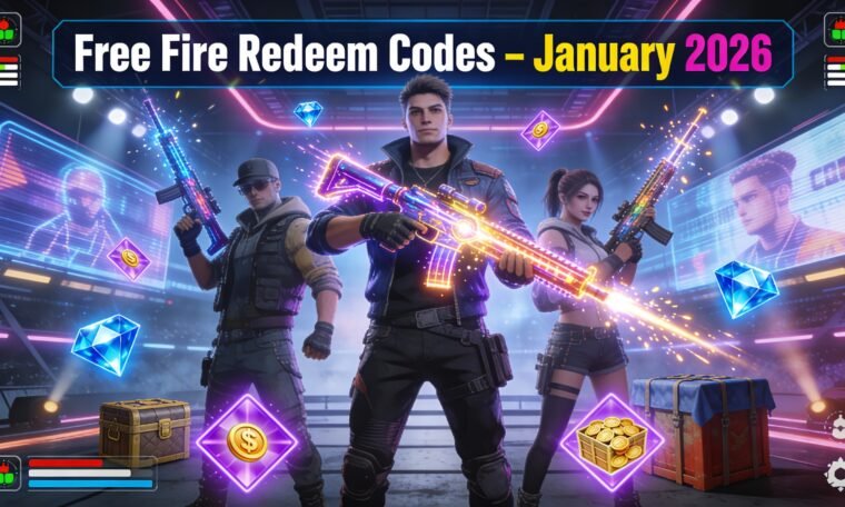 Free Fire redeem codes January 2 2026 showing free skins, outfits, diamonds and rewards