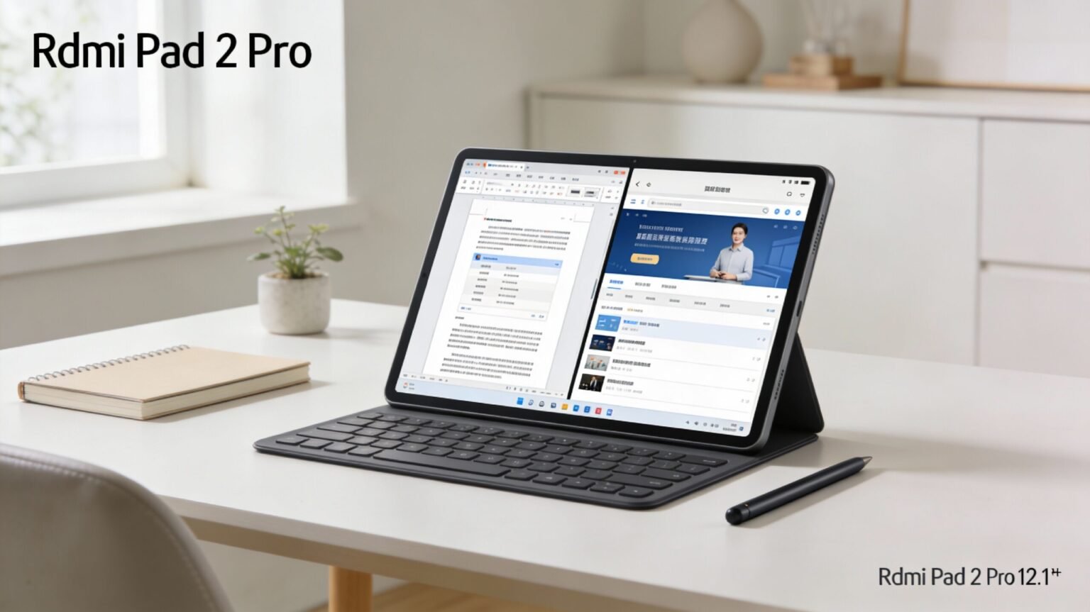 Redmi Pad 2 Pro tablet with keyboard and stylus for productivity
